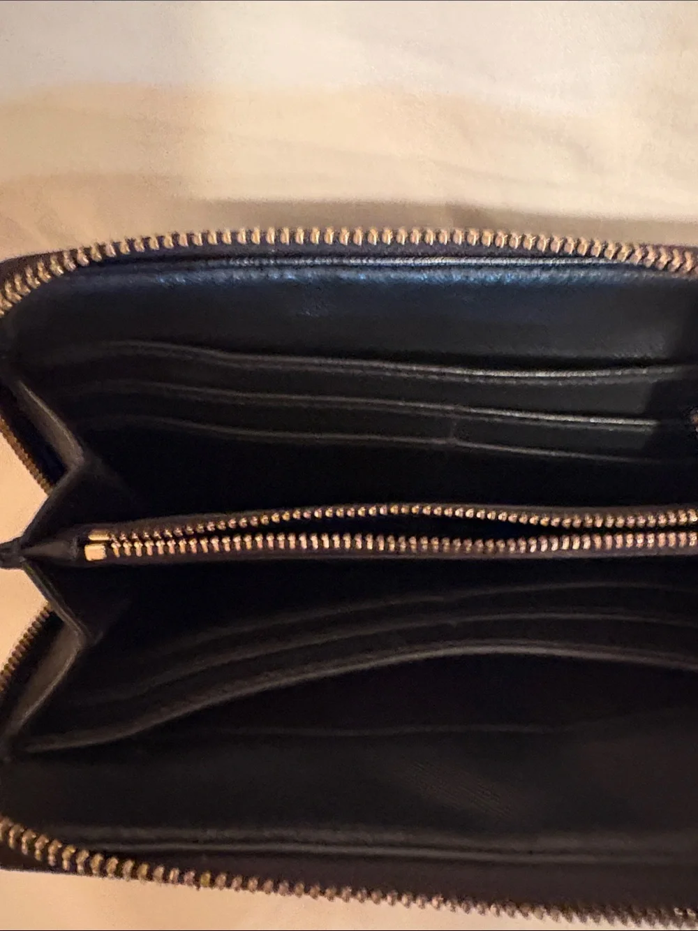 Tory Burch Black Leather Zip Wallet with Gold Logo dust bag included